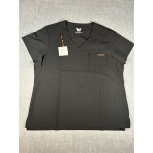 Monarch Uniforms Scrub Top Mens 2X-Large Black V-Neck Medical Workwear NWT
